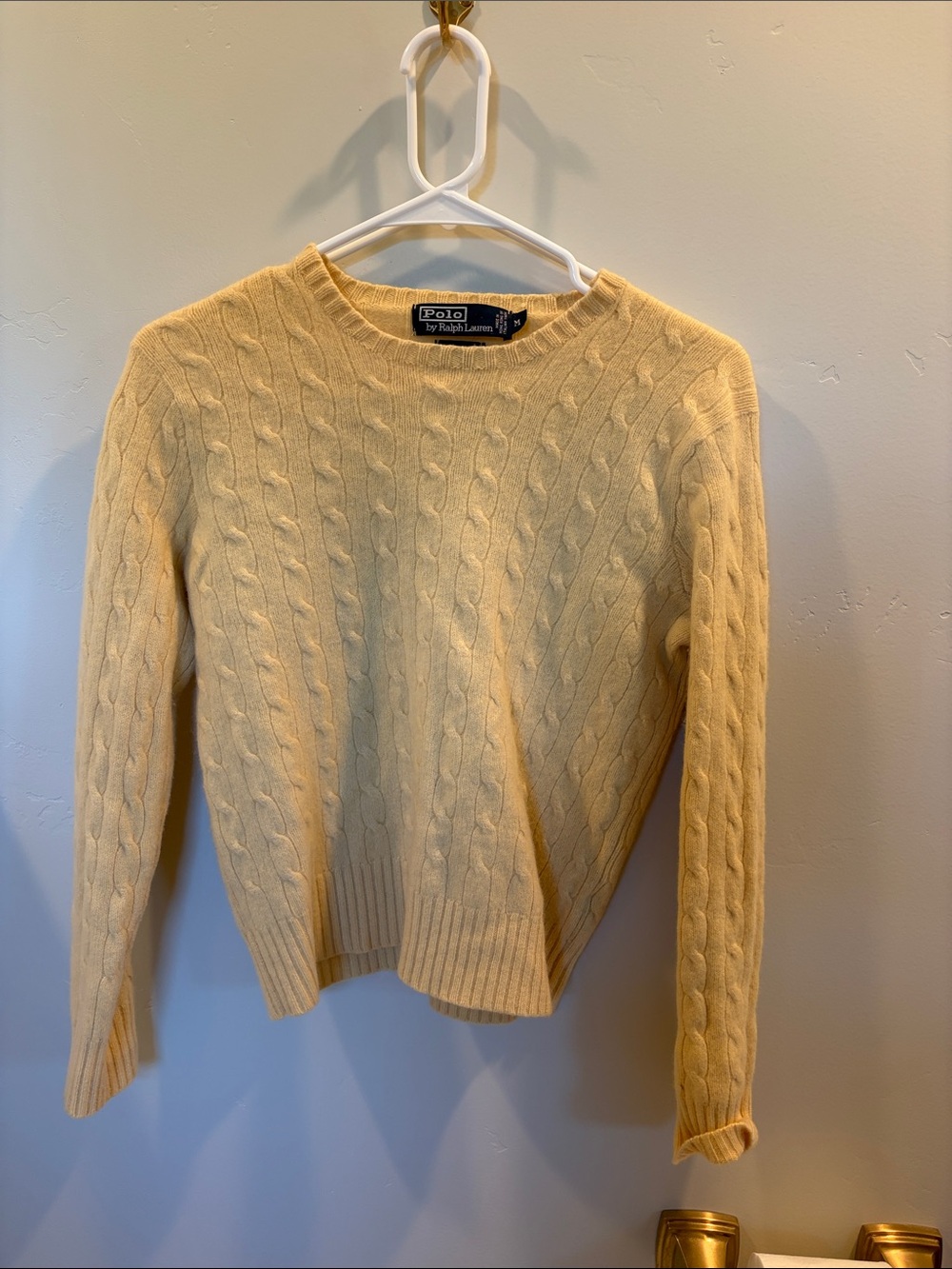 Ralph Lauren Cream Cable-Knit Crewneck Sweater *flaw*